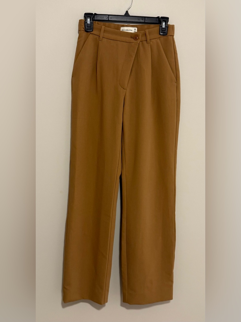 Abercrombie & Fitch Brown Pleated High Rise Wide Leg Tailored Trousers